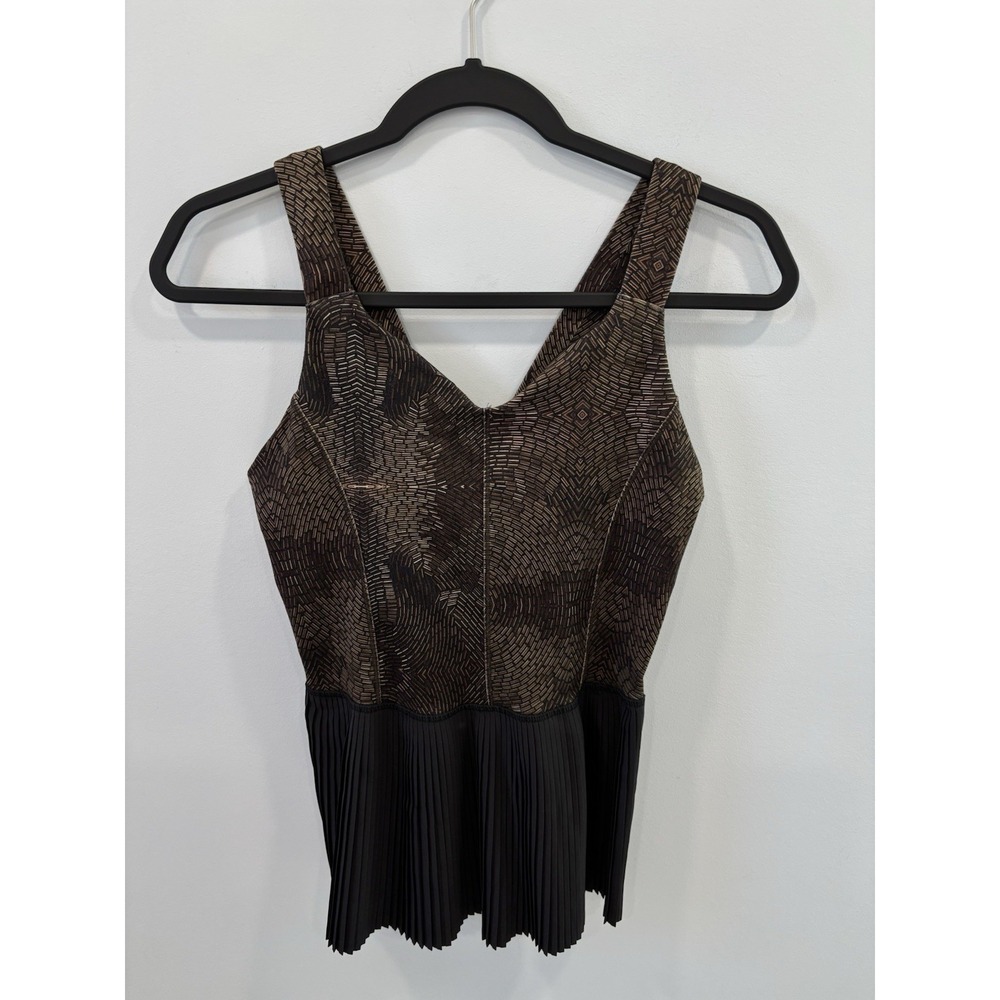 Lululemon City Golden Goddess Tank 8 Brown Black Peplum Pleated V Neck Top